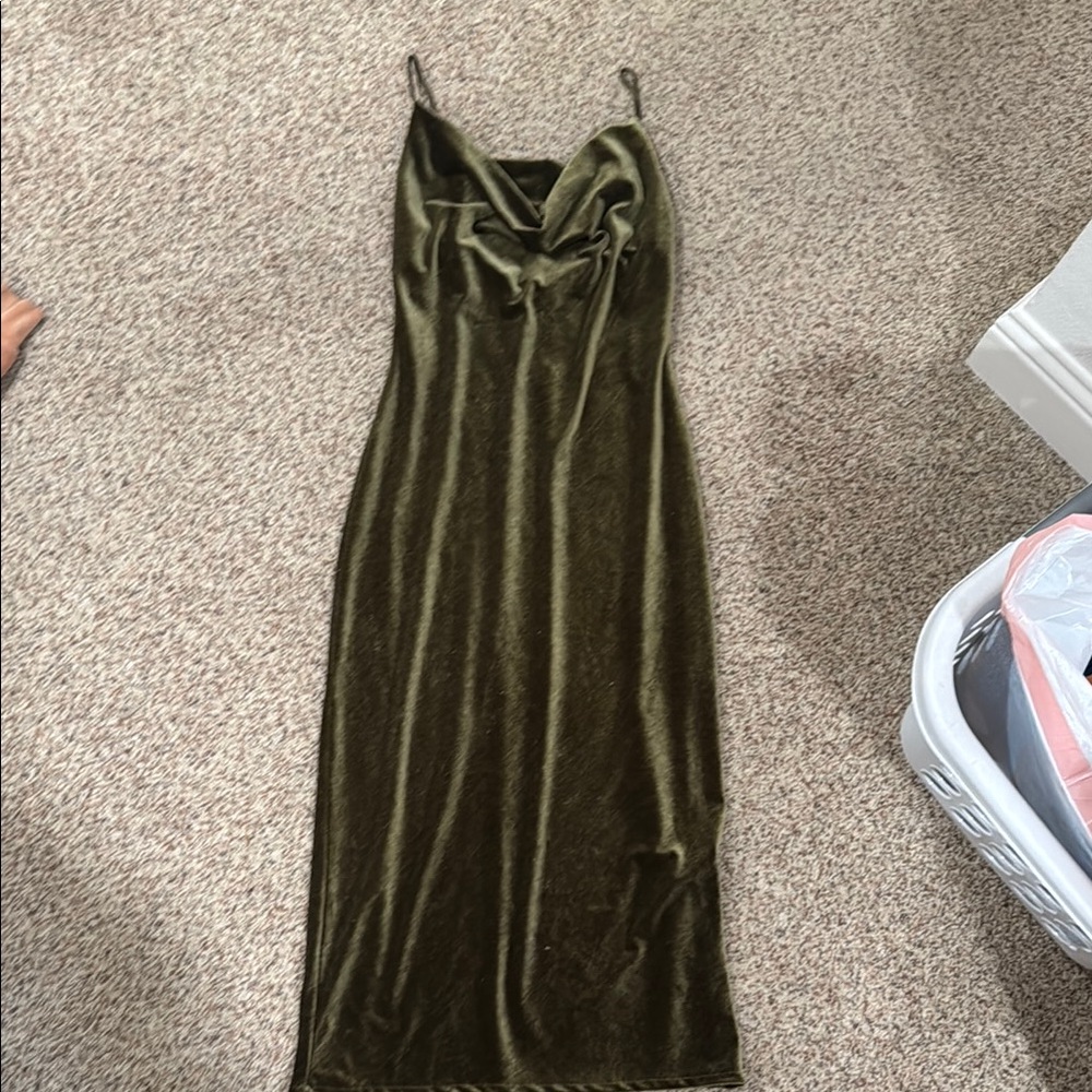 Jenny Yoo Olive Velvet Midi Dress